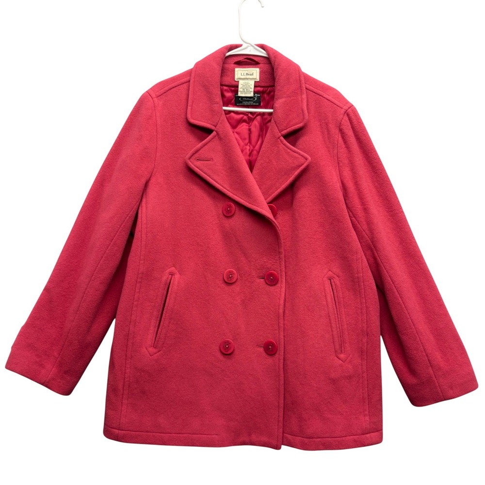 L.L. Bean Wool Coat Womens 20 Reg Bellandi Peacoat Pink Thinsulate Outerwear